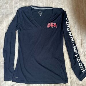 Nike Women's Long Sleeve Tee - Navy with Red and White Accents